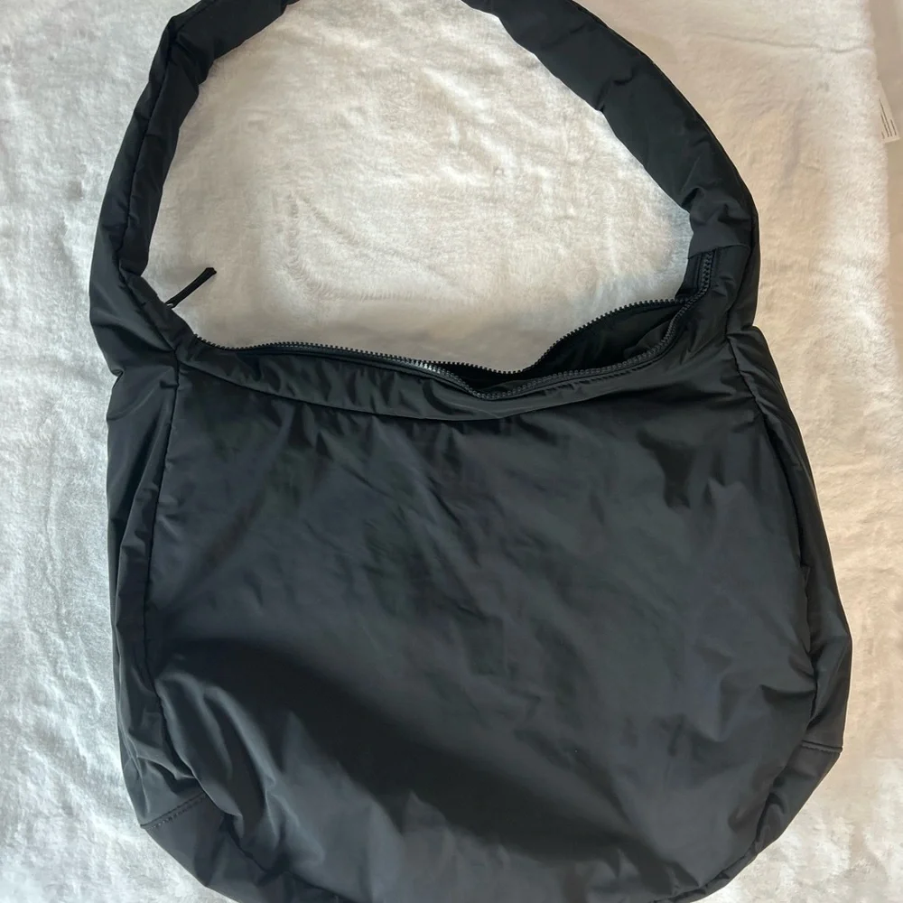 Athleta Black Nylon Hobo Shoulder Bag Lightweight Travel Gym Crossbody NWOT